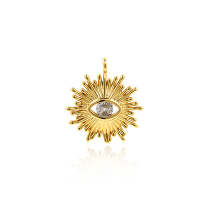 Gold Evil Eye Pendant,Cubic Zirconia Sun Charms,Minimalist Jewelry Making Accessories 16x18mm