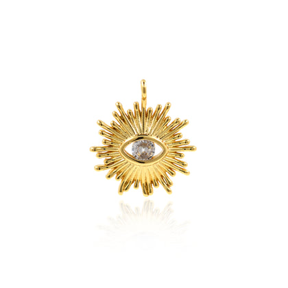 Gold Evil Eye Pendant,Cubic Zirconia Sun Charms,Minimalist Jewelry Making Accessories 16x18mm