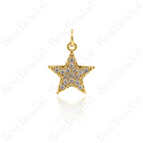 Gold Lucky Star Pendant,CZ Paved Star Charms, Personalized Jewelry Findings 13x15mm