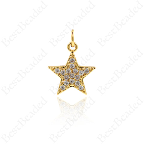 Gold Lucky Star Pendant,CZ Paved Star Charms, Personalized Jewelry Findings 13x15mm