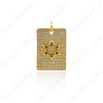 Clear CZ Paved Square Pendant,Gold Six Lucky Star Charm,for Original Jewelry Making 13x19mm