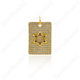 Clear CZ Paved Square Pendant,Gold Six Lucky Star Charm,for Original Jewelry Making 13x19mm