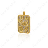 Gold Square Lucky Charms,CZ Micro Pave Lucky Jewelry Findings,DIY Handcrafted 16x26mm