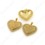 Gold Large Heart Pendant,Clear CZ Love Heart Charm,Unique Heart Jewelry Accessories 30x28mm