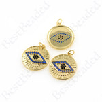 Round Evil Eye Necklace Pendant,Micro Pave Cubic Eye Charm,Minimalist Jewelry Gift 20x22mm