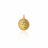 Gold Lucky Star Charm,Round Coin Star Pendant for Personalized Jewelry Making 15x17mm