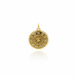 Round Lucky Symbol Charm,Shiny Gold Sun Necklace Pendant,Minimalist Jewelry Findings 18x20mm