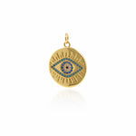 Round Evil Eye Necklace Pendant,Gold Filled Good Luck Eye Charms,DIY Jewelry Findings 18x21mm