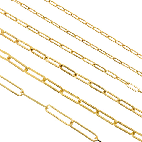 Gold Plated Long Oval Link Chain,Brass Paper Clip Chain Jewelry Making Supplies
