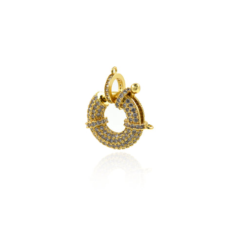 Gold Round Spring Clasp,Pave Cubic Sailor's Ring Buckle,Bracelet/Necklace Jewelry Findings 20x7mm