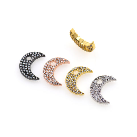 Shiny Micropavé Moon Pendant-DIY Jewelry Making Accessories  12x11x2.3mm