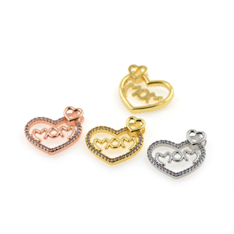 Shiny Heart Shaped MOM Pendant-DIY Jewelry Making Accessories   21x22mm
