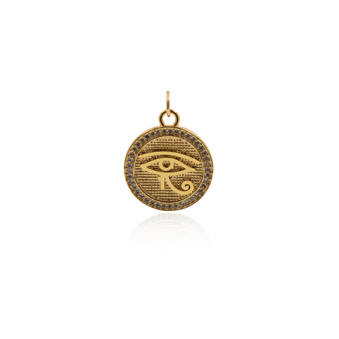 Shiny Coin Micropavé Evil Eye Pendant-DIY Jewelry Making Accessories  17x20mm