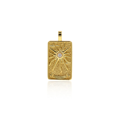 18k Gold Sun Tarot Card Pendant Charms for DIY Jewelry Making 15x30mm