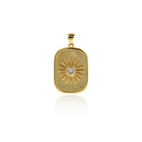 Fine Jewelry-Rectangular Sun Ray Zircon Pendant-Personalized Pendant  17x26mm