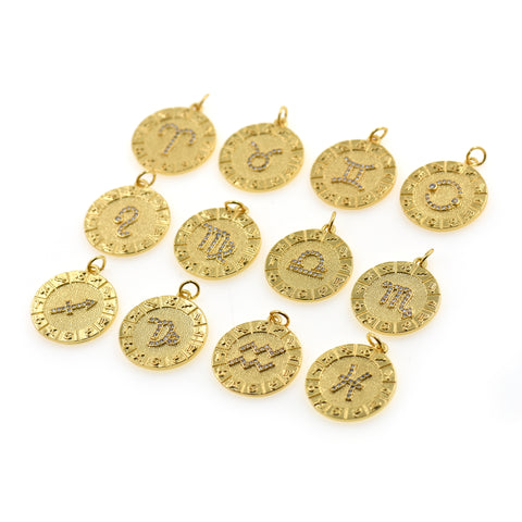 Round Micropavé Twelve Constellation Pendant-DIY Jewelry Accessories   20x22mm