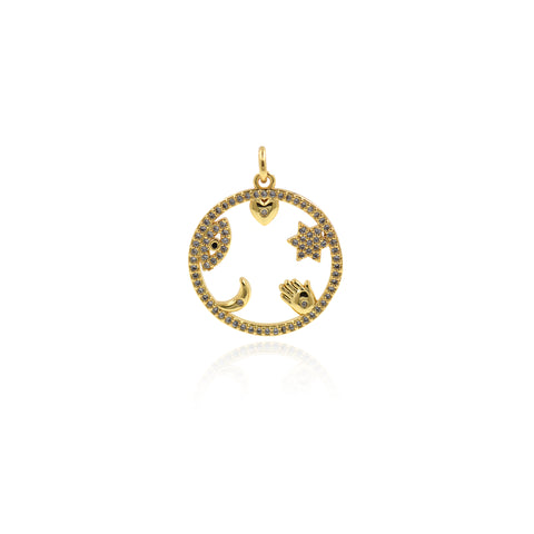 Shiny Round Hollow Multi-Element Pendant-DIY Jewelry Making Accessories   21x23mm