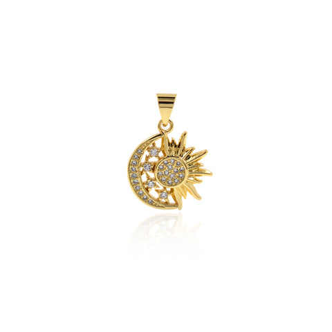 Personalized Jewelry-Micropavé Moon Sun Pendant-DIY Jewelry Making  16x18.5mm