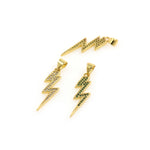 Gold Lightning Bolt Pendant,Clear CZ Wizard Charm,Personalized Handmade Findings 8.5x27mm