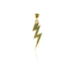 Gold Lightning Bolt Pendant,Clear CZ Wizard Charm,Personalized Handmade Findings 8.5x27mm