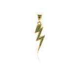 Gold Lightning Bolt Pendant,Clear CZ Wizard Charm,Personalized Handmade Findings 8.5x27mm