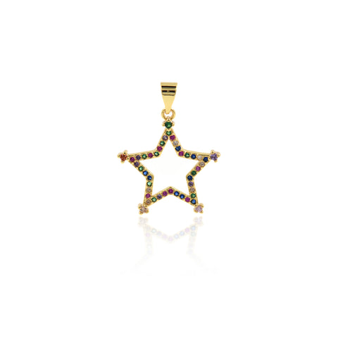 Personalized Jewelry-Micropavé Hollow Colorful Star Pendant-DIY Jewelry Accessories  21x22mm