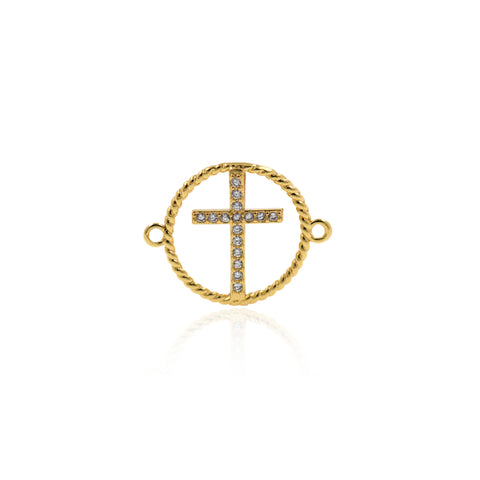Personalized Jewelry-Round Micropavé Cross Connector-Jewelry Accessories  23x18mm