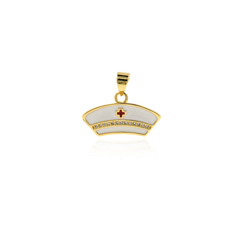 Shiny Micropavé Nurse Hat Pendant-Doctor Accessories-DIY Accessories  21x13mm