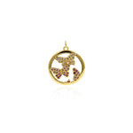 Exquisite Round Hollow Micropavé Butterfly Pendant-Personalized Jewellery Making  24x26mm