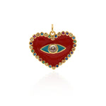 Shiny Enamel Heart Shaped Evil Eye Pendant-DIY Jewelry Making Accessories   25x21mm