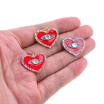Shiny Enamel Heart Shaped Evil Eye Pendant-DIY Jewelry Making Accessories   25x21mm