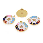 Shiny Round Enamel Star Pendant-DIY Jewelry Making Accessories   30x32mm
