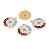 Shiny Round Enamel Star Pendant-DIY Jewelry Making Accessories   30x32mm