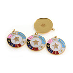 Shiny Round Enamel Star Pendant-DIY Jewelry Making Accessories   30x32mm