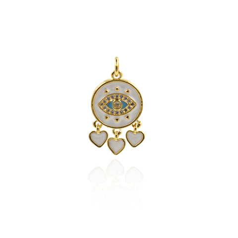 Shiny Enamel Heart Shaped Evil Eye Pendant-DIY Jewelry Making Accessories   14x23mm