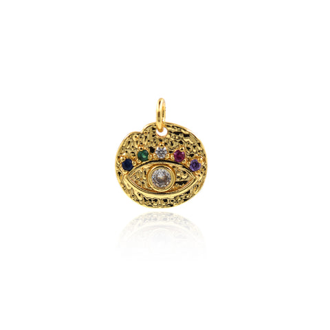 Shiny Round Evil Eye Zircon Pendant-DIY Jewelry Making Accessory   14mm