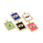 Shiny Rectangle Enamel Evil Eye Pendant-DIY Jewelry Making Accessories   24x15x3mm