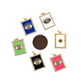 Shiny Rectangle Enamel Evil Eye Pendant-DIY Jewelry Making Accessories   24x15x3mm