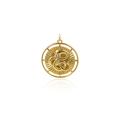 Shiny Round Snake Zircon Pendant-DIY Jewelry Making Accessories   31x25x4mm