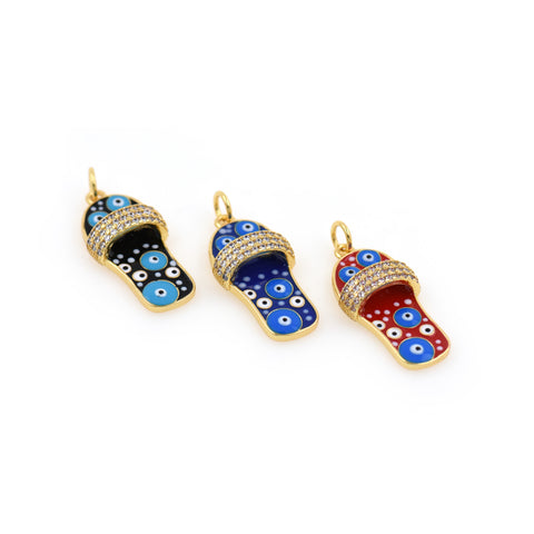Shiny Enamel Evil Eye Slipper Pendant-DIY Jewelry Making Accessories   29x12x6mm
