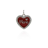 Shiny Enamel Heart Shaped Mama Pendant-DIY Jewelry Making Accessories   14x14mm