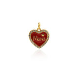 Shiny Enamel Heart Shaped Mama Pendant-DIY Jewelry Making Accessories   14x14mm
