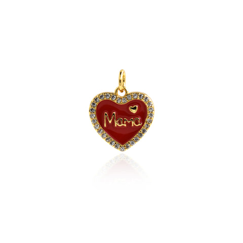 Shiny Enamel Heart Shaped Mama Pendant-DIY Jewelry Making Accessories   14x14mm