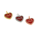 Shiny Enamel Heart Shaped Mama Pendant-DIY Jewelry Making Accessories   14x14mm