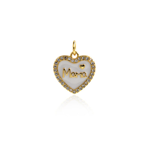 Shiny Enamel Heart Shaped Mama Pendant-DIY Jewelry Making Accessories   14x14mm