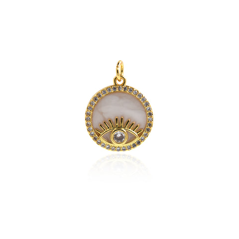 Shiny Round Evil Eye Zircon Pendant-DIY Jewelry Making Accessory    16mm