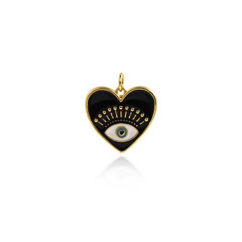 Shiny Enamel Heart Shaped Evil Eye Pendant-DIY Jewelry Making Accessories   20x19mm