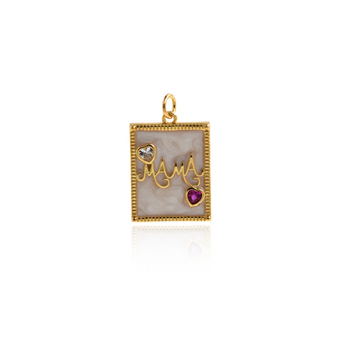 Shiny Enamel MAMA Heart Shaped Zircon Pendant-DIY Jewelry Making Accessories    22.5x16mm