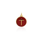 Shiny Round Enamel Cross Pendant-DIY Jewelry Making Accessories   15mm