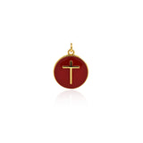 Shiny Round Enamel Cross Pendant-DIY Jewelry Making Accessories   15mm